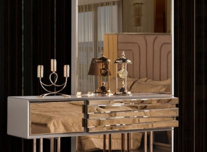 Schminktisch Konsolentisch Frisiertisch Frisierkommode Holz Beige Gold